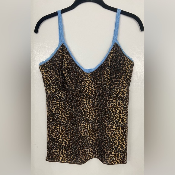 Bella Venice Natalie Tank Leopard Print Cami with Blue Trim Size Large - Picture 2 of 6